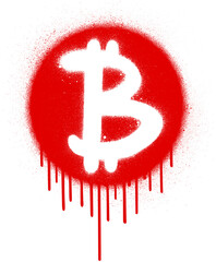 graffiti bleeding bitcoin icon sprayed over white