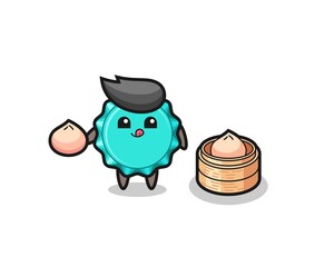 cute bottle cap character eating steamed buns