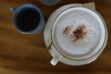 Hot Cappuccino Coffee In the coffee shop