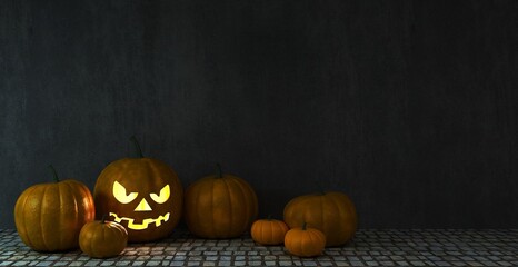 Lanterns Glowing At Moonlight In The Spooky Night - Halloween Scene, 3d rendering