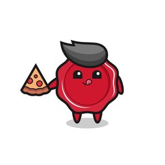 cute sealing wax cartoon eating pizza