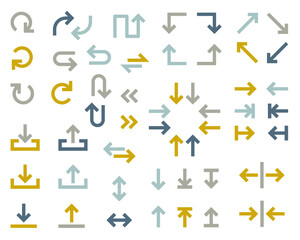 Arrow web icons big set with rounded corners. Download and upload vector arrow icons. Big collection for web design. Next and previous left and right item arrows. Up and down pointer pictograms.