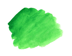 Abstract green watercolor shape. Watercolor hand drawn stain isolated on white