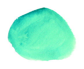 Abstract mint green watercolor shape. Watercolor hand drawn stain isolated on white