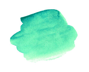 Abstract mint green watercolor shape. Watercolor hand drawn stain isolated on white