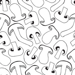 Seamless pattern. Vector illustration. Black outline sketch. Doodle drawing of mushrooms.