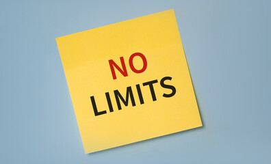 NO LIMITS text on a sticker. Motivational phrase. Inspiration concept. Minimalism