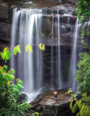 Thung Na Muang Waterfall, beautiful waterfall as one of tourist destination attraction at Ubon Ratchathani in Thailand.