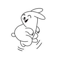 A humorous character - a running rabbit, black and white freehand drawing in one line.