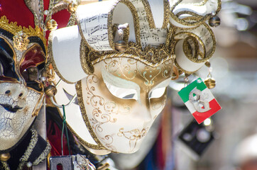Venetian Mask with musical decorations in one of the many stalls of the city.