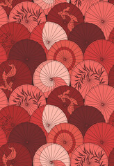 vector orange seamless pattern with japanese paper umbrellas