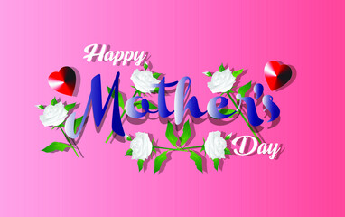 Happy Mother's day greeting card with white rose on pink background. holiday background. Vector illustration.