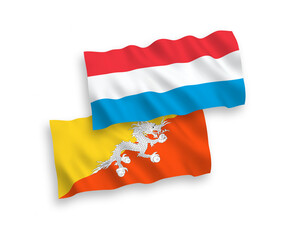 Flags of Kingdom of Bhutan and Luxembourg on a white background