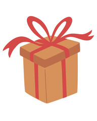 Gift box with bow. Holiday, Christmas and New Year's Day red gift box. Eco-friendly craft packaging. Vector flat cartoon illustration