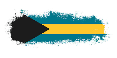 Stain brush stroke flag of Bahamas country with abstract banner concept background