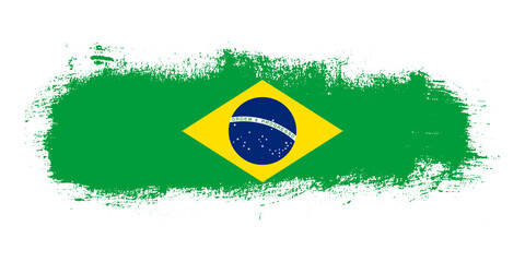 Stain brush stroke flag of Brazil country with abstract banner concept background