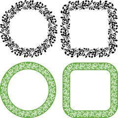 Set of floral frames from silhouettes decorative twigs with leaves