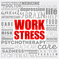 Work Stress word cloud collage, health concept background