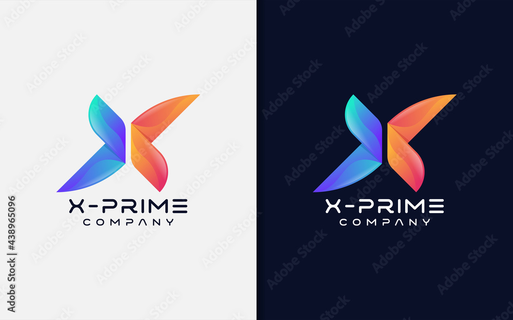 Poster Abstract Initial Letter X made From 2 Colorful Gradient Lines Combination. Vector Graphic Illustration.