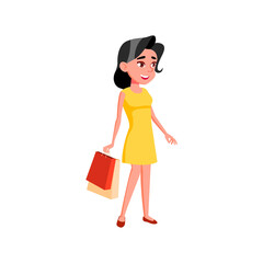 happy fashionable lady shopping in clothing store cartoon vector. happy fashionable lady shopping in clothing store character. isolated flat cartoon illustration