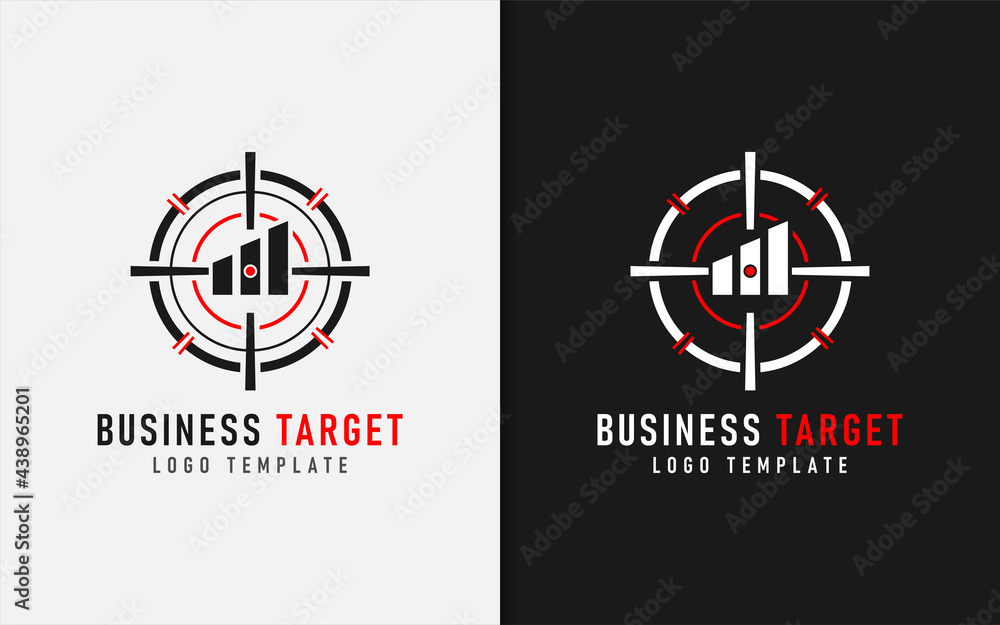 Poster business stats combined with abstract target scope. modern logo design illustration.