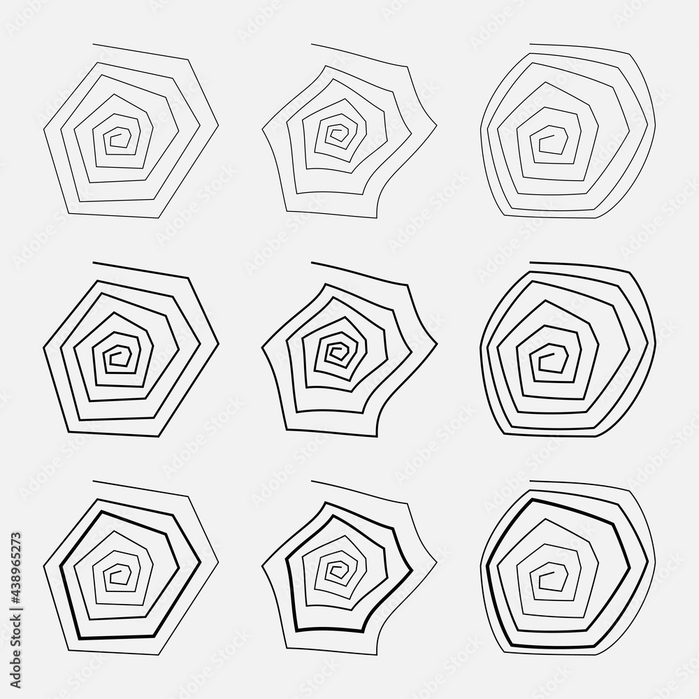 Poster grotesque spirals set. vector simple and cornered coils set.