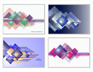 Abstract background, set of 4 covers. Bright tech geometric background made of rectangles and triangles. Corporate design for banner, cover, wallpaper
