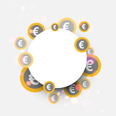 Round white bokeh frame on euro coins background.