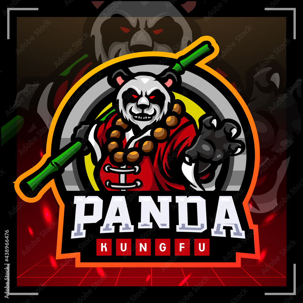 Poster panda warrior mascot. esport logo design