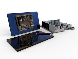 3D rendering - design an apartment layout on a tablet