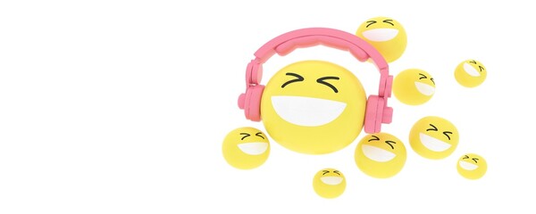 Emoji headphone icon listening to music enjoyment pink silhouette isolated on pink background modern 3d rendering
