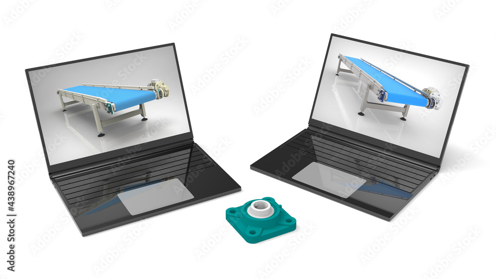 Aufkleber 3d rendering - design a conveyor on a computer