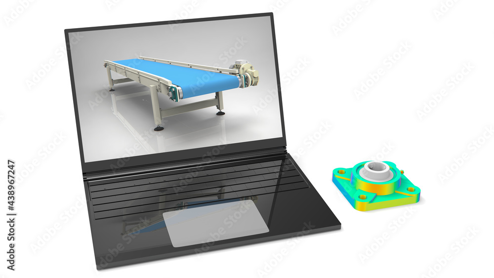 Poster 3d rendering - finite element analysis of a bearing of a conveyor belt