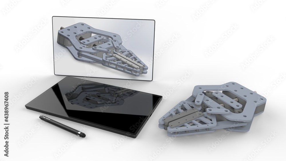 Poster 3d rendering - mechanical gripper design