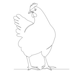 chicken drawing by one continuous line, vector, isolated