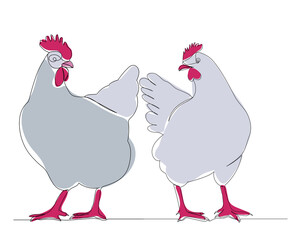 chicken gray one continuous line drawing, vector