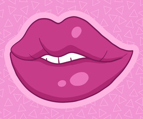 Obraz premium light smiling lips in cartoon style, dark rose colours