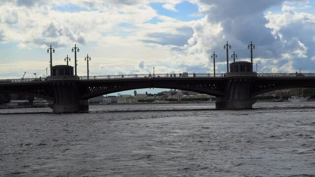 Views of Saint Petersburg, embankments and bridges from the Neva river