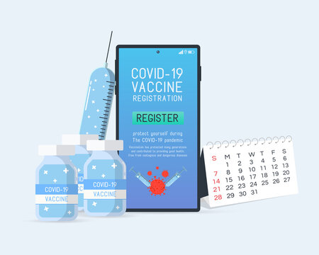 Mobile Phone About Covid Coronavirus Vaccine Registration And Calendar On The Side