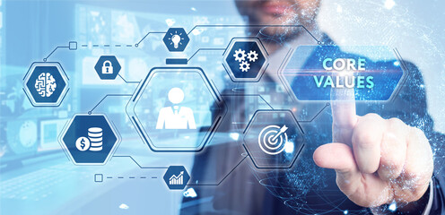 Business, Technology, Internet and network concept. Core values responsibility ethics goals company...