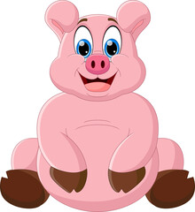 Obraz na płótnie Canvas cartoon cute fat pig posing sitting on white background