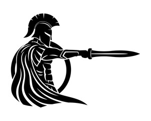 Spartan with sword and shield on white background. - 438971058