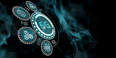 The concept of 6G network, high-speed mobile Internet, new generation networks. Business, modern technology, internet and networking concept.