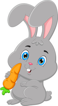 cartoon cute rabbit holding carrot on white background