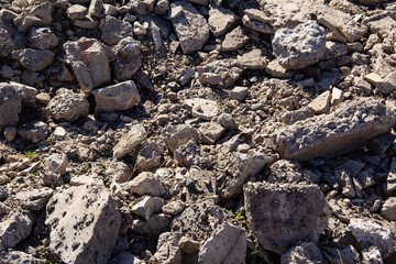 Pieces of concrete are piled up after dismantling.