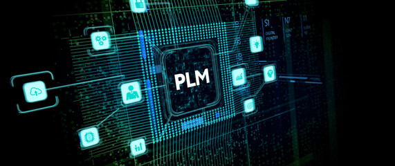 PLM Product lifecycle management system technology concept. Technology, Internet and network concept.