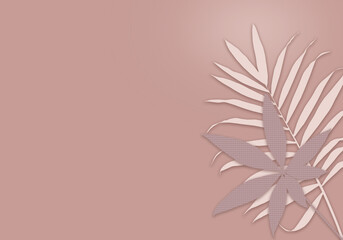 Minimalistic abstract background with tropical plant elements in creamy beige shades for adding text, presentations or design