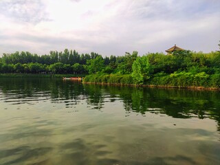 Fototapeta premium the sky and the trees, a view of Hancheng lake,XIAN