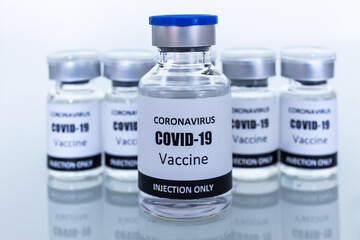 Many Vaccine bottle for vaccination against coronavirus or covid-19. Select focus