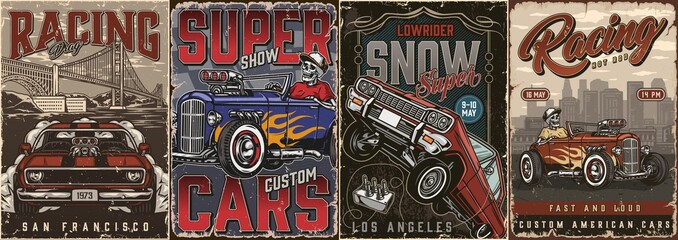 American custom cars colorful posters